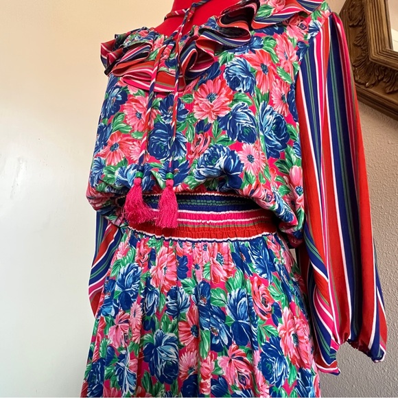 VTG Diane Freis Georgette Floral Stripe Dress - Picture 5 of 9